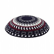 Supreme Quality DMC Knitted Kippot - Black Body with Grey/Marron/White