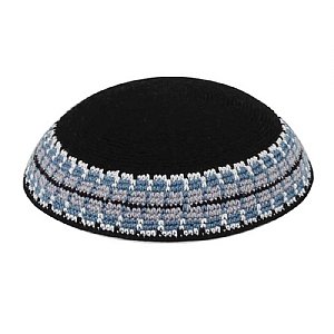 Supreme Quality DMC Knitted Kippot - Classic Black & Blue