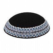 Supreme Quality DMC Knitted Kippot - Classic Black & Blue