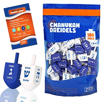 Blue & White Medium Wood Dreidels - 100 Pack