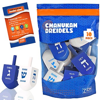 Blue & White Medium Wood Dreidels - 10 pack