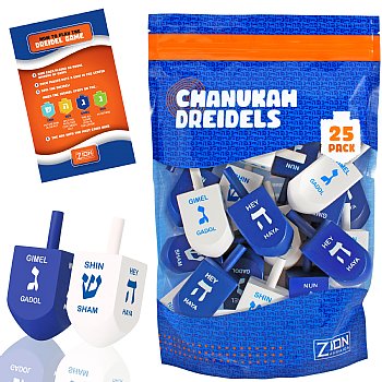 Blue & White Large Wood Dreidels - 25 pack