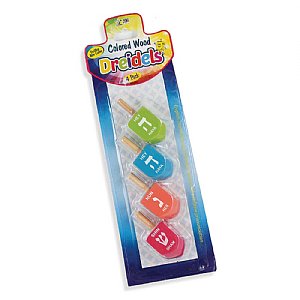 Colored Wooden Dreidels with English - 4 Pack