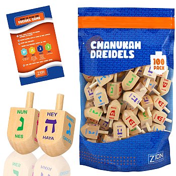 100 Pack Natural Wood Dreidels - ZipLock Bag