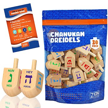 30 Pack Natural Wood Dreidels - ZipLock Bag