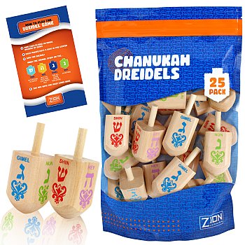 25 Jumbo Natural Wood Dreidels - ZipLock Bag