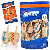 25 Jumbo Natural Wood Dreidels - ZipLock Bag