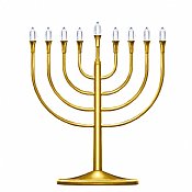 Large 14" LED Electric Display Menorah with USB - Gold Tone