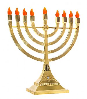 LED Electronic Menorah - Battery or USB Powered - Gold