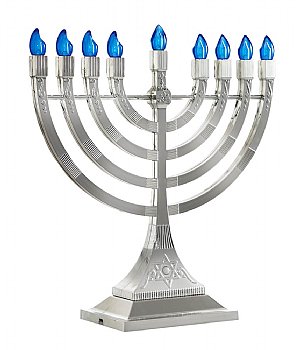 LED Electronic Menorah - Battery or USB Powered - Silver