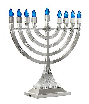 LED Electronic Menorah - Battery or USB Powered - Silver