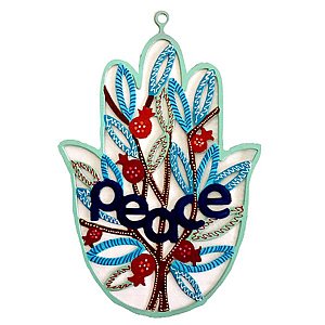Hand Decorated Hamsa by Glushka Israel - Peace