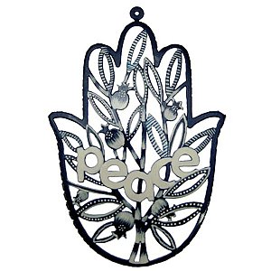 Hand Decorated Hamsa by Glushka Israel - Peace