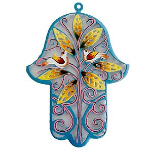 Petite Hand Decorated Hamsa by Glushka Israel - Summer Birds