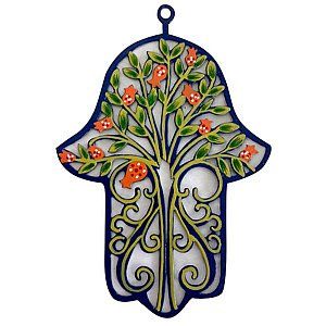 Petite Hand Decorated Hamsa by Glushka Israel - Garden Pomegranate