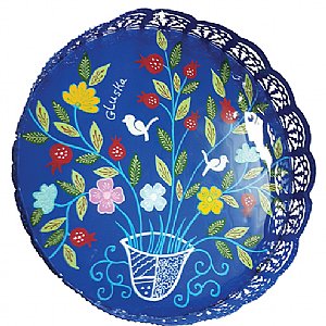 Artistic Painted Metal Large Tray by Glushka - Pomegranates with Birds