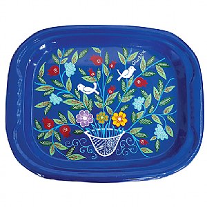 Artistic Painted Metal Large Tray by Glushka - Pomegranates with Birds