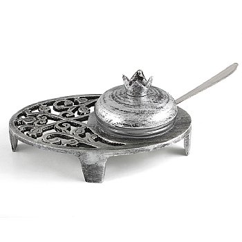 Antique Silver and Glass 4 Piece Honey Dish - Pomegranates