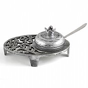 Antique Silver and Glass 4 Piece Honey Dish - Pomegranates