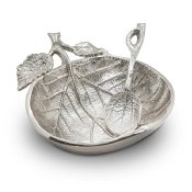 Nickel Plated Apple Shape Leaf Honey Dish & Spoon