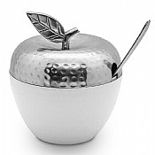 Apple Shaped Honey Dish and Spoon - Silver