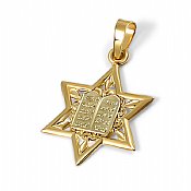 14K Gold Star of David Pendant - 10 Commandments White Gold