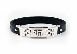 Pewter and Leather Judaic Unisex Bracelet  - Chai