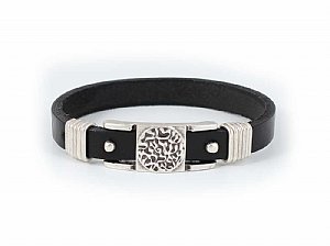 Pewter and Leather Judaic Unisex Bracelet  - Shema Yisroel