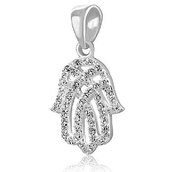 Sterling Silver Hamsa Pendant with Clear CZ's