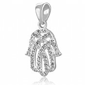 Sterling Silver Hamsa Pendant with Clear CZ's