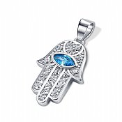 Sterling Silver Hamsa with Sapphire Evil Eye Stone