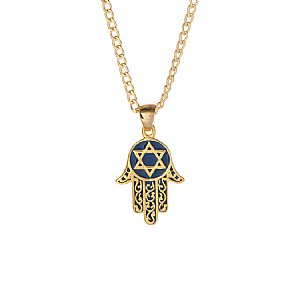 14K Gold/Silver Enameled Hamsa