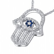 Sterling Silver Hamsa Necklace with Clear CZ's