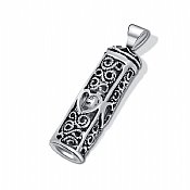 Sterling Silver Mezuzah Pendant - Filigree / Heart