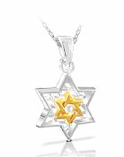 Sterling Silver Star of David Pendant - With Gold Plated Star