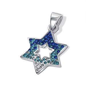 Sterling Silver Star  David Pendant - Blue Tones Mini Stones