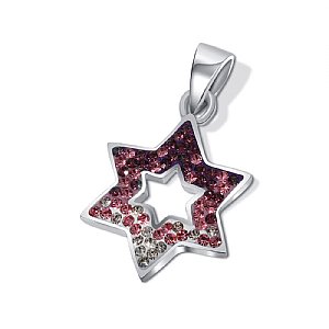 Sterling Silver Star  David Pendant - Purple Pink Mini Stones