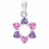 Sterling Silver Star of David Pendant - Heart Shapes Pink/Purple
