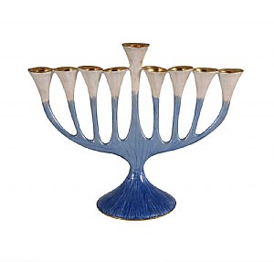 Menorah Enameled and Gold Plated - Trumpet Flower Blues