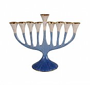 Menorah Enameled and Gold Plated - Trumpet Flower Blues