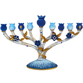 Collectible Pomegranate Menorah - Rich Blue Tones