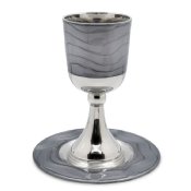 Nickel Plated Kiddush Cup with Enamel and Tray - Dark Grey