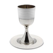 Nickel Plated Kiddush Cup with Enamel and Tray - White