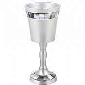 Aluminum Wine Cup with Natural Black Pearl Inlay - Matte Pewter Finish