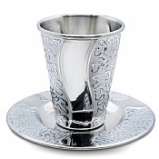 Stainless Steel  Kiddush Cup and Coaster - Waves