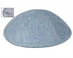 Deluxe Linen Kippot with Optional Imprint - Medium Blue