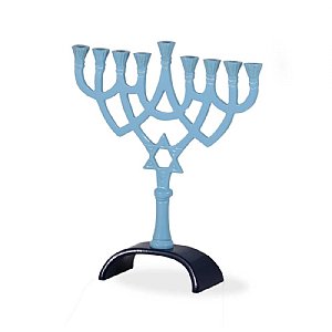 Aluminum Menorah - Colored Enameled Blues