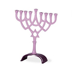 Aluminum Menorah - Colored Enameled Purple Pink