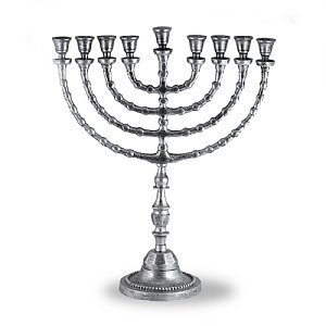 Large Traditional Menorah uses Candles or Oil - Silver