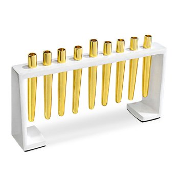 Flutes Menorah - White Enamel with Shiny Brass